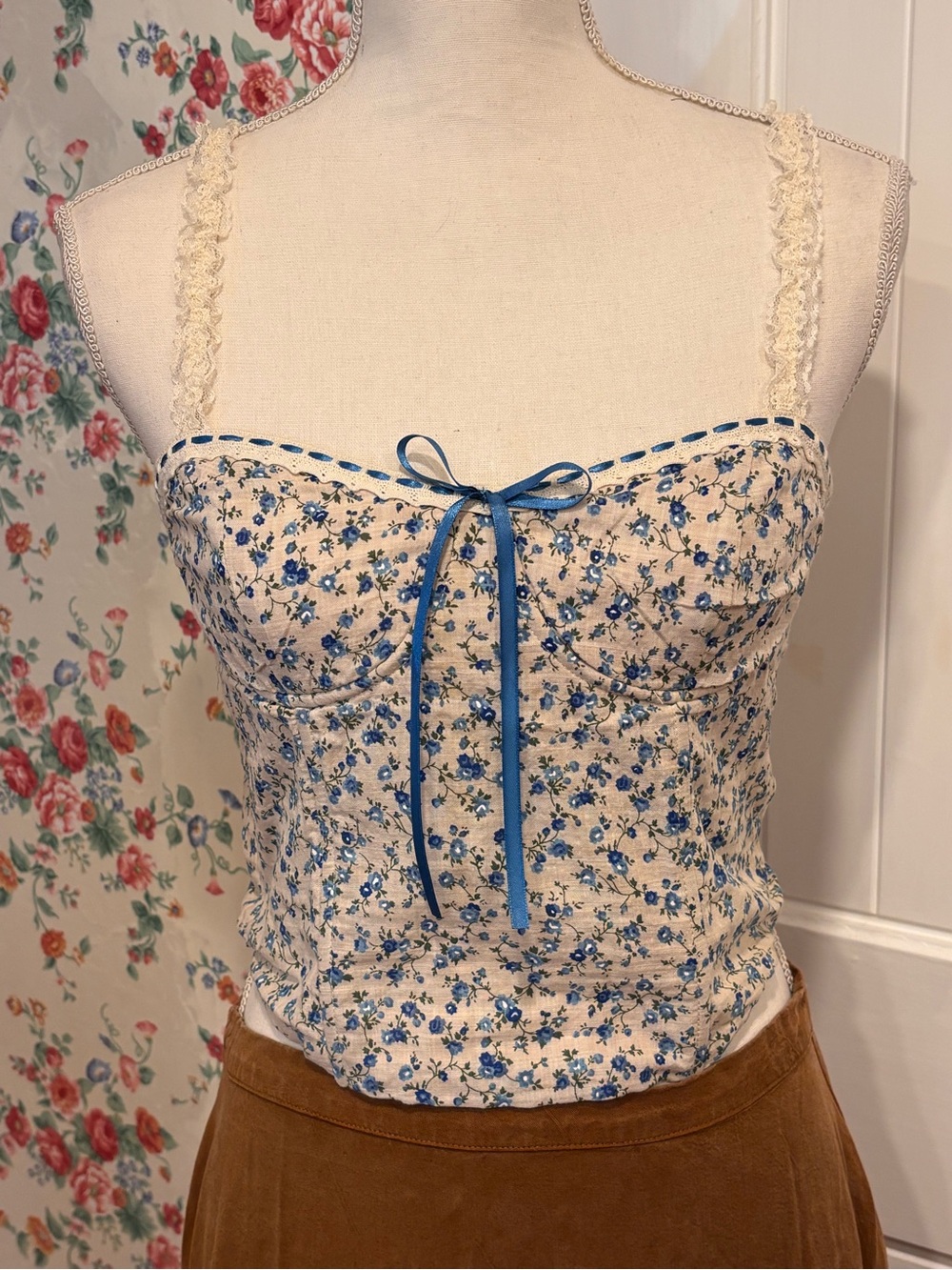 Thirty Thirty L/A Floral Corset Bustier Top Coquette Cottagecore M